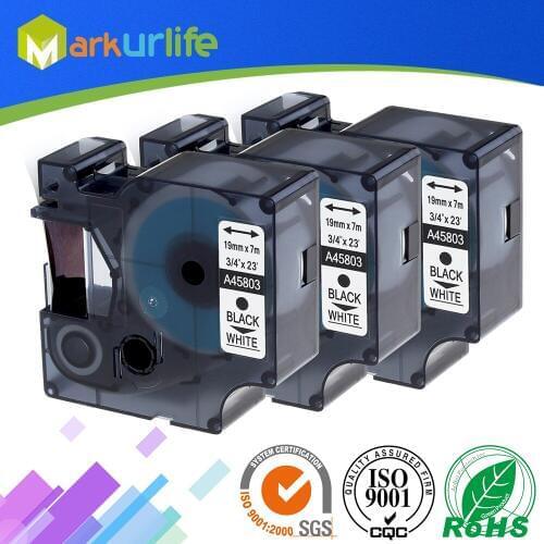 3 PCS/Lot Label Maker for DYMO Self-Adhesive D1 Tape 45803 S0720830 Excellent Work for DYMO printer (19mm*7m) Black on White