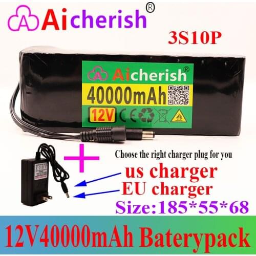 Battery Pack 12v40ah 3S10P High Power Li-ion Batterij, 12.6V Charger Voor Inverter Xenon Lamp Lithium Electric Bicycle 12v CE