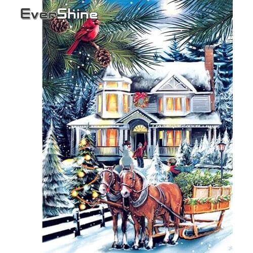 EverShine Diamond Painting 5D Winter Cross Stitch Kits Diamond Embroidery House Hot Sale New Arrival Landscape Decor For Home