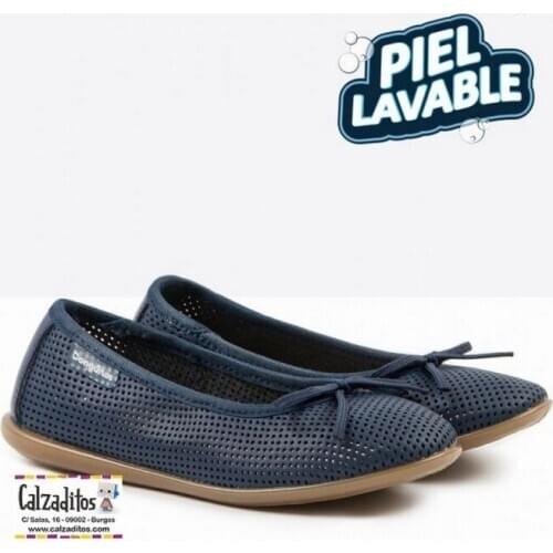 Girls ballet pumps in washed-up leather in navy blue