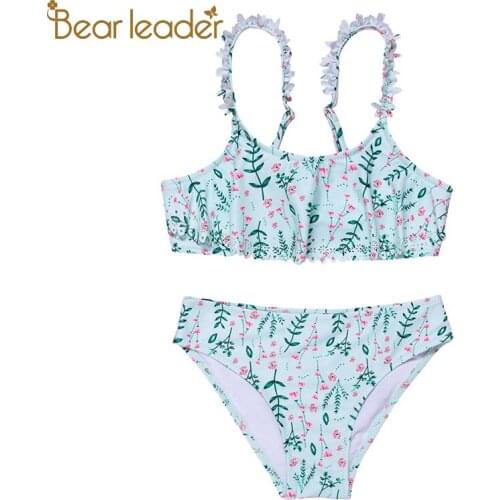 Bear Leader Girls Flowers Swimsuits New Summer Kids Floral Fashion Costume Children Cool Beach Outfit Baby Bikini Clothing 7-13Y