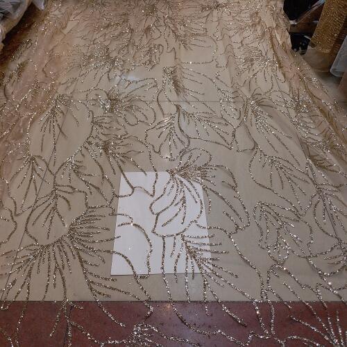 5 yards hh003 champagne gold dobby sexy glued sparkle glitter mesh net tulle lace fabric for sawing /evening dress
