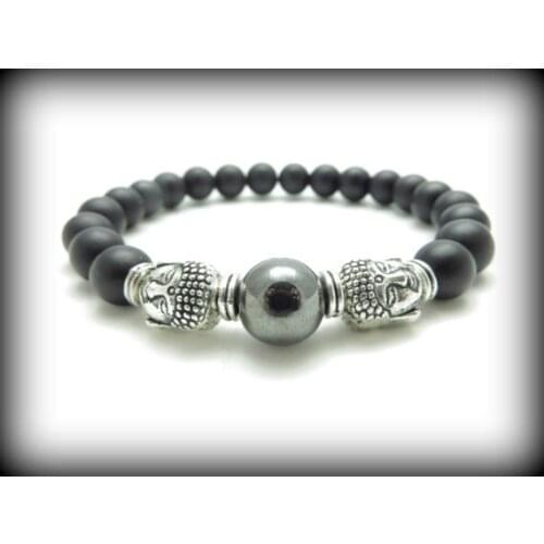 Buddha Mala Bracelet Mens Strength Black Onyx Wrist Mala Yoga Jewelry Hematite Buddhist Bracelet Zen Meditation Fathers Day