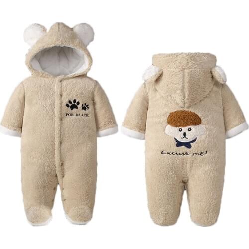 Baby Romper Newborn Unisex Winter Polyester Baby Boy Clothes Full Sleeve Hooded Cartoon Baby Girl Clothes Print Roupas de bebe