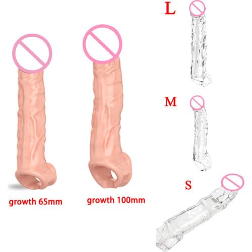 Long Size Penis Sleeve Delay Ejaculation Male Extend Sleeve Reusable Condoms Dildo Sex Toy for Men