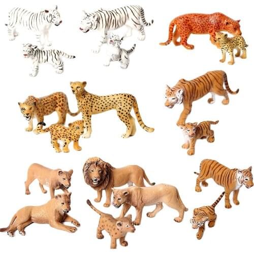 Genuine Wild Animal Kingdom White tigeress leopard Lion panther animal figures with Cubmodel Educational toys Cake Toppers
