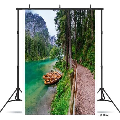 River Boats Mountain Path Photographic Backdrop Computer Printed Background for Children Baby Portrait Scenic Photoshoot Props