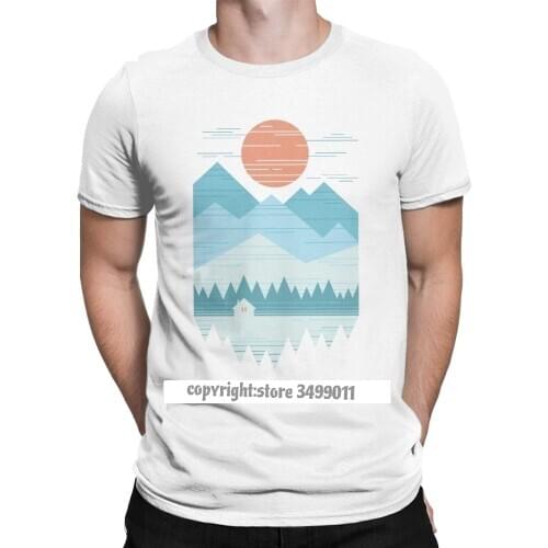 Cabin in The Snow T-Shirt Men Mountains Wilderness Hiking Tops T Shirt Trekking Outdoors Camping Novelty Tees O Neck