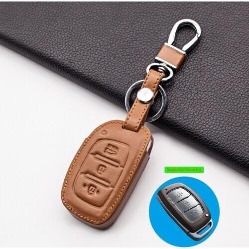 Hot Sale Strong leather car key cover For Hyundai IX25 IX35 I20 I30 I40 hb20 Santa Fe Creta Solaris 2017 3 button remote control