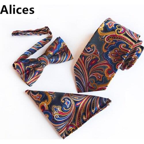 3PCS Slim Tie Set Men Bow Tie and Handkerchief Bowtie Necktie Cravate Homme Red Blue White Striped Man Corbatas Hombre Pajarita