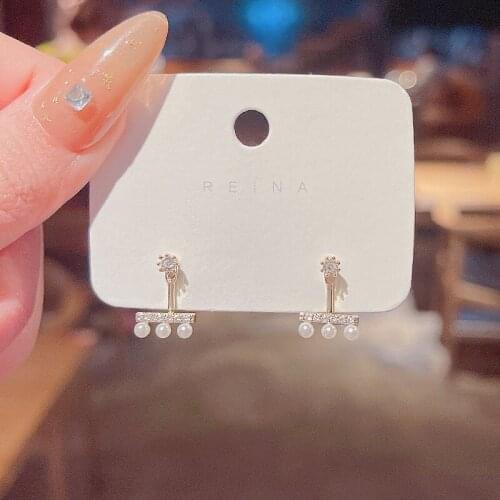 Korean New Trendy Geometric Stud Earrings for Women Two Ways To Wear Ear Jewelry Female Fashion Delicate Zircon Pearl Ear Studs