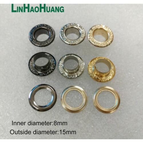 100pcs/lot inner 8mm round metal brass eyelets with washer metal grommets Silver nickle/Black nickle/ Light gold free shipping