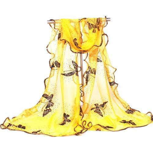 2018 Summer New Chiffon Wrapping Scarf Women Girls Butterfly Printing Long Shawl Lace Scarves Bufandas Kerchief Drop Shipping