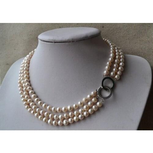 Favorite Pearl Choker Necklace Wedding 3 Rows White Genuine Freshwater Pearl Jewelry Charming Birthday Party Fine Lady Gift