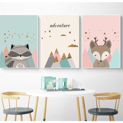 Cartoon Fox Raccoon Adventure Quote Wall Art Canvas Painting Nordic Posters And Prints Animal Wall Pictures Baby Kids Room Decor