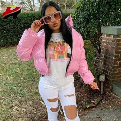 NAN JIU MOUNTAIN 2021 Winter Woman Clothes Candy Color Cotton Coat Zipper Mirror Leather Warm Top Plus Size