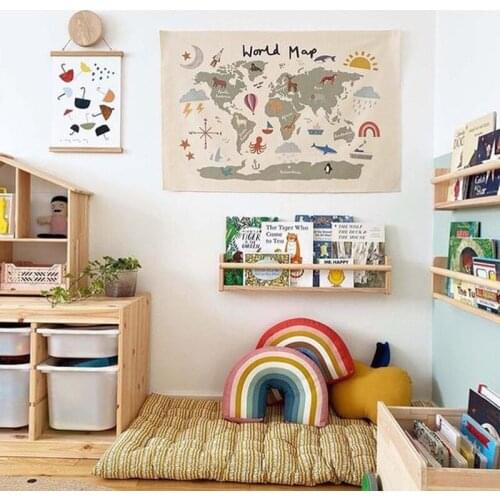 Nordic Style World Map Wall Tapestry Abstract Aesthetic Boy Girl Kids Room Decor Art Canvas Tapestry Wall Hanging Painting