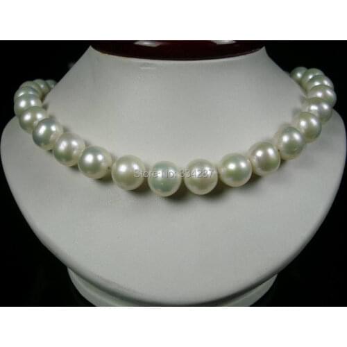 NEW Huge 18" 10-11MM Natural freshwater pearls AA+ white pearl necklaces Silver color Clasp