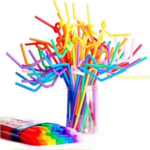 Disposable Straws Bold Fluorescent Bendable 100 Pcs Colorful Extra Long Flexible Bendy Party Food Safety Drinking Straws
