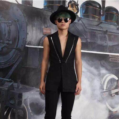 Autumn and winter Korean version Vests Men Slim Long coat Hair stylist Nightclub Sleeveless windbreaker Vest male jackets
