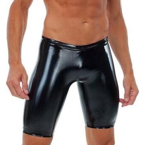 Sexy Men Plus Size Wild PVC Faux Leather Hot Shorts Stage Boxer Wetlook Clubwear Jockstrap Fetish Gay Wear Erotic lingerie F18