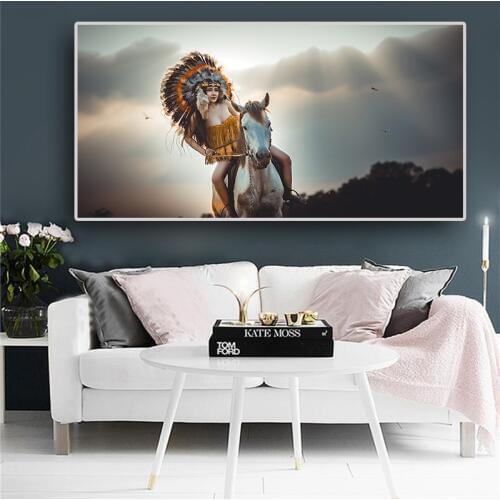 Native Indian Painting Posters and Prints Women Horse Portrait Canvas Art Scandinavian Wall Picture for Living Room