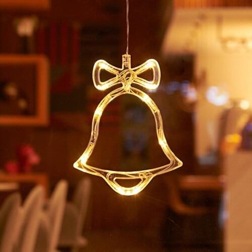Christmas Bell Snowman Star Lights Holiday Window Decor LED Sucker Lights Battery Powered Xmas Garland for Home Decor Lamps