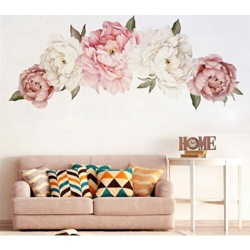 Pink White Watercolor Peony Flowers Wall Stickers For Kids Room Living Bedroom Home Decoration Wall Decal Home Decor Floral