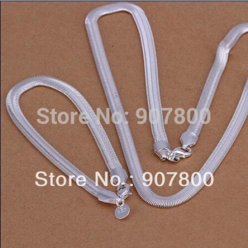 S084 Fashion Jewelry Set Silver color snake chain necklace & bracelet for men Top quality