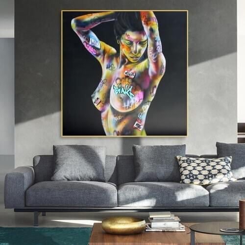 Sexy Woman Body Graffiti Art Paintings on the Wall Art Posters and Prints NUde Woman Street Art Pictures Home Wall Decor Cuadros