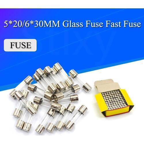 100pcs 5*20 Glass Fuse Fast Fuse Not Fuse Kit 250V 0.1A 0.2A 0.5A 1A 2A 3A 4A 5A 6A 7A 8A 10A 12A 15A 20A Quick Blow 6X30mm Hot