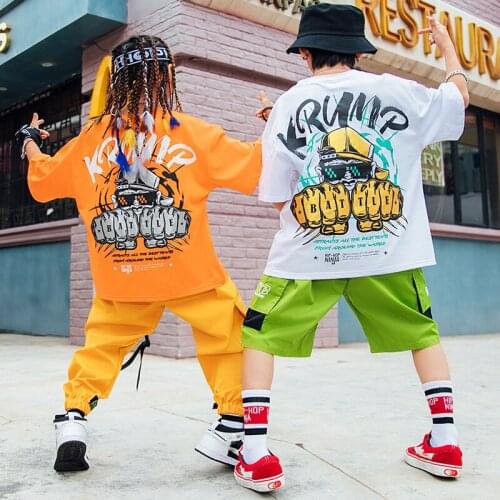 Girls Hip Hop Dance Clothes Short Sleeved Jazz Dance Costumes For Kids Hip Hop Performance Rave Clothes Stage Outfits DN8363