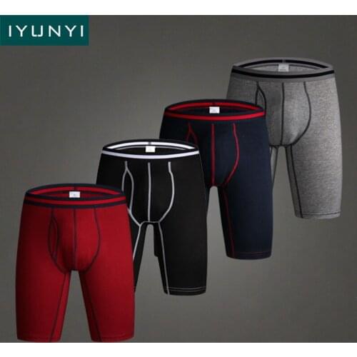 IYUNYI Cotton Long Boxers Men Soft Breathable Underwear Mens Boxershorts Male U-convex Pouch Underpants