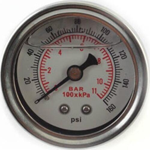 Universal 1/8 NPT Oil Fuel Pressure Gauge Liquid Filled Polished Case 0-160 psi Oil Press Gauge Fuel Gauge White Face
