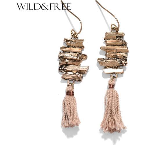 Bohemian 2 Colors Tassel Earrings Handmade Long Earring Vintage Antique Gold Metal Pendant Cotton Thread Earrings 2017