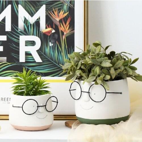 Vase Nordic Style Ins Home Ceramic Cement Flowerpot With Tray Simple Literary Personality Cute Fleshy Green Radish Potted Plants