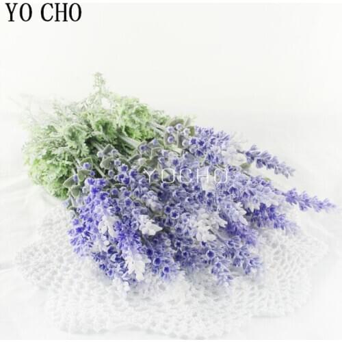 YO CHO Artificial Flower 3 Forks Fake Lavender Mini Bouquet DIY Flower Arrangement Plastic Lavender Wedding Home Party Decor