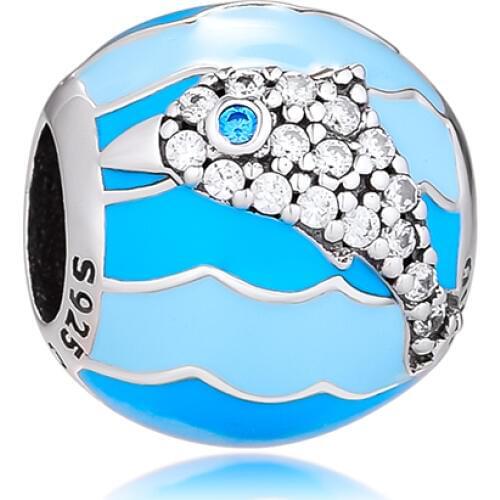 CKK Genuine 925 Sterling Silver Ocean Playful Dolphin Metal Beads Charms Fits Pandora Bracelet DIY Jewelry Accessories kralen