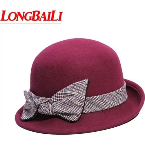 Woman Winter Party Formal Fedora Hat Fashion Elegant 100% Wool Felt Hats Free Shipping PWSV015
