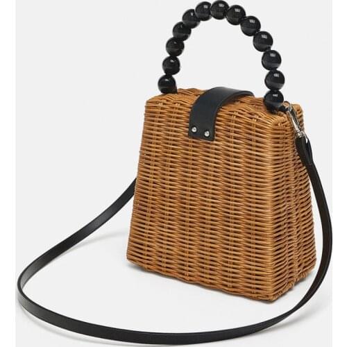 New Women Straw Bag Women Crossbody Bag paper rope bead handle Handbag Box Shoulder Bag Beach Holiday lady Bags small bamboo bag