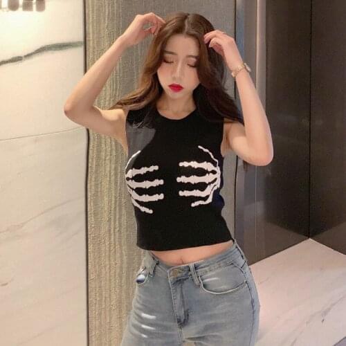 Women Tanks Tops Vest Womens Ghost Hand Print Pattern Top Camis Crop Top For Women