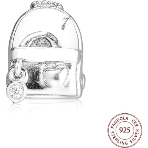 100% Sterling Silver Heart Adventure Bag Charms Fits Original Bracelet Metal Beads for Jewelry Making Berloque