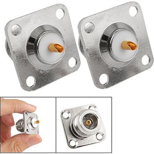 2pcs N type female jack RF coax connector 4-hole panel mount with solder cup,silver