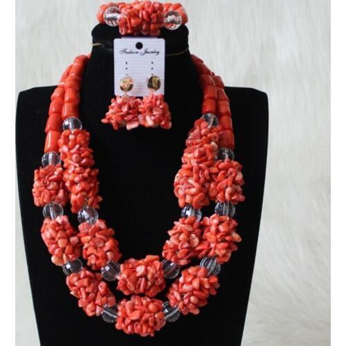 4UJewelry Dubai Wedding Jewelry Set Nature Coral Beads African Bridal 2 Layers Necklace Sets With Bracelets and Earrings Custom
