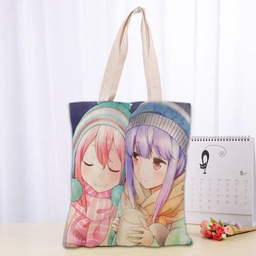 Anime Yuru Camp Tote Bag Cotton Cloth Shoulder Shopper Bags for Women Eco Foldable Reusable Shopping Bags 0303