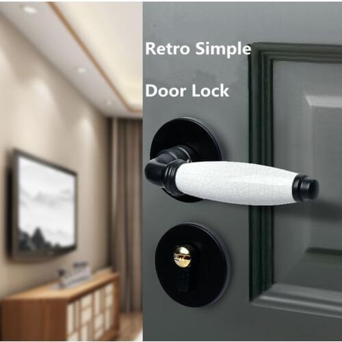 Modern simple black indoor slient split solid wooden door lock white crack ceramic bedroom bookroom door lock