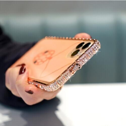 Glitter Shiny Bling Protective Rhinestone Metal Frame Case Tempered Glass Back Film For iPhone11 Pro X S Max XR SE2 8 7 6S Plus