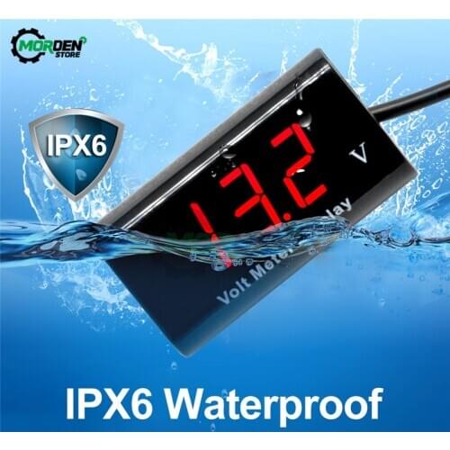 0.56" DC8-18V IPX6 Waterproof Digital Voltmeter 2 Wires 12V LED Display Volt Monitor Voltage Tester 0-100V for Car Motorcycle