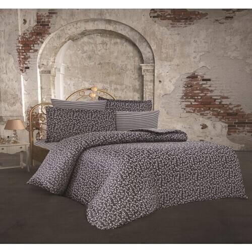 Double Jacquard Satin Anthracite Duvet Cover Set Made in Turkey 6 Piece