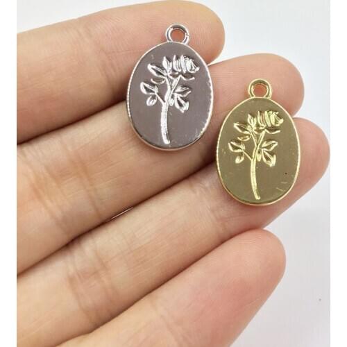 Eruifa 20pcs 12*18mm Oval Rose Flower print gold/Silver plated Zinc alloy Charms Pendant Jewelry DIY Necklace 2 colors